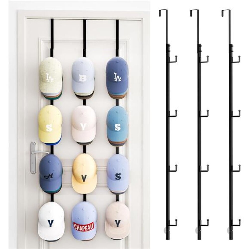 Over door hat rack organizer hanging cap holder metal storage with 12 hooks set